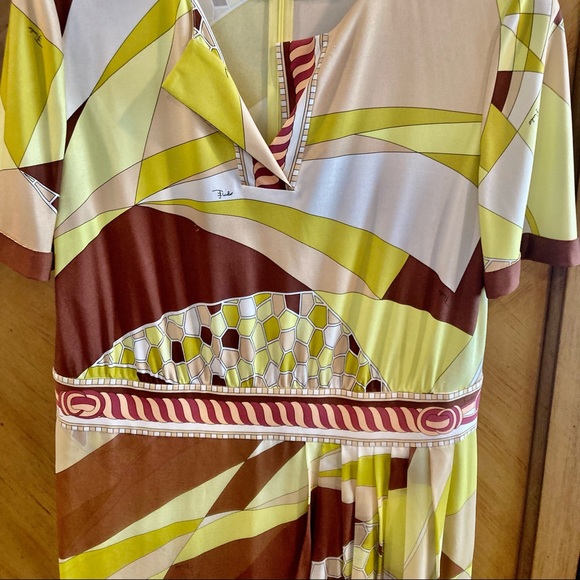 EMILIO PUCCI 1990's Geometric Print Silk Jersey  Chiffon Maxi Dress - Picture 5 of 16
